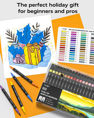 60 Colors Dual Tip Acrylic Paint Pens Markers, Brush and Fine Tip, Premium Pa…