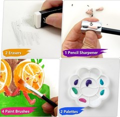 145PCS Blue Art Drawing Set Kit For Kids Children Teens Supplies Paint Pencil