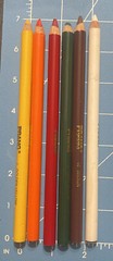 6 Prang Colored Pencils Thick Core Yellow, Orange, Red, Brown, Dark Green& White