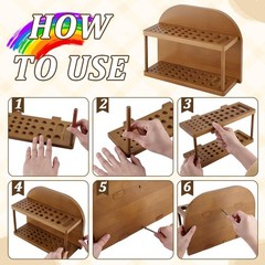 PH PandaHall Paint Brush Holder with 39 Slots Wooden Paint Brush Organizer Pa…