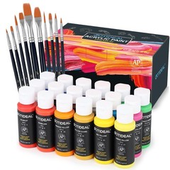 Acrylic Paint Set with 10 Brushes, 18 Colors Outdoor/Indoor (59ml, 2 oz) Art …