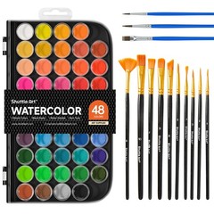 58 PCS Watercolor Paint Set 48 Colors Pan With 10 Brushes Art Kit Supplies