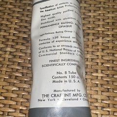 Vintage CRAFTINT Zinc White Artist Oil Paint Permanent 5 oz. Tube Made In USA