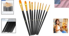 10-Piece Artist Paint Brush Set with Nylon Bristles for Acrylic & Watercolor