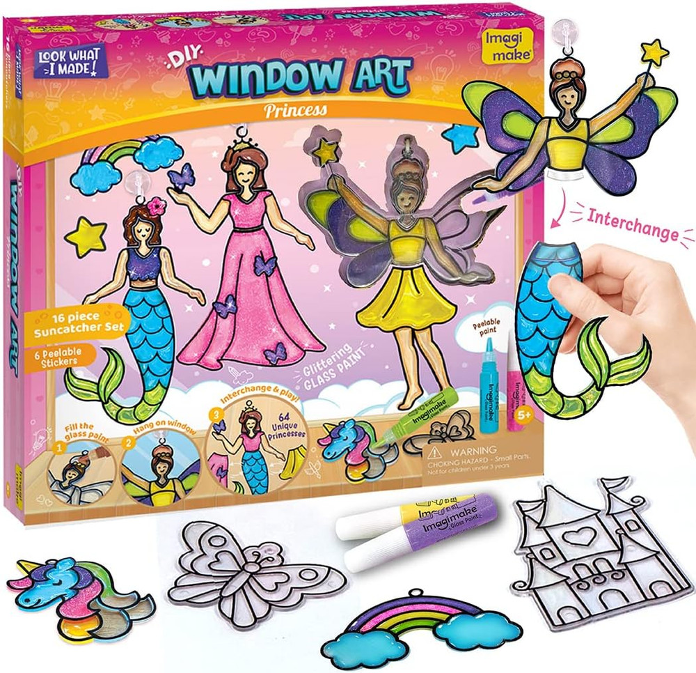 Window Art Jungle | Low Mess Suncatcher Kit | 16 Pieces Glass Painting Set | Kid