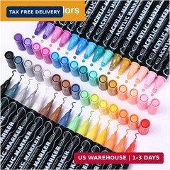 nauets 30 Colors Dual Tip Acrylic Paint Markers, Dot & Fine Tip Acrylic Paint Pe