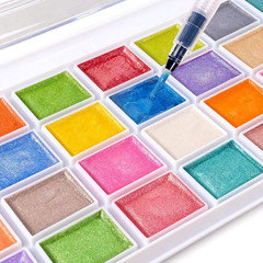 28 Metallic Colors Washable Watercolor Paint Set, with 3 Brushes Pen | watercolo
