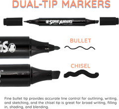 Super Markers Black Dual Tip Fabric Markers Permanent for Clothes – Set of 6 Fab