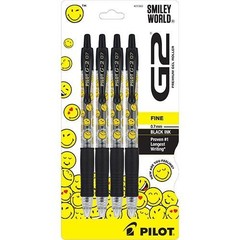 Pilot G2 Smiley World Gel Ball Pen 0.7mm 4/Pk Black Inks Office School Home