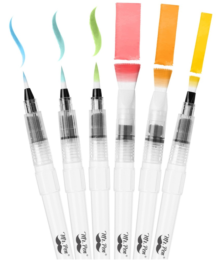 Mr. Pen- Watercolor Brush Pens, 6 pcs Small, Medium, Multicolor