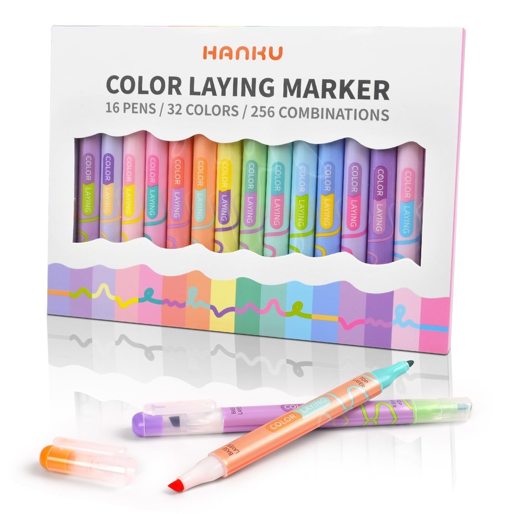 HANKU Color Layering Double Sided Markers, 16pcs 32 Colors Dual Tip Magic Mar…