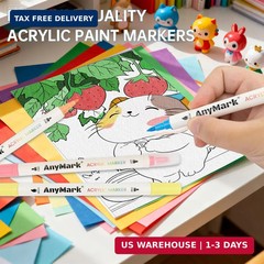 AnyMark 24 Colors Acrylic Paint Markers, Dual Tip Acrylic Paint Pens with Brush