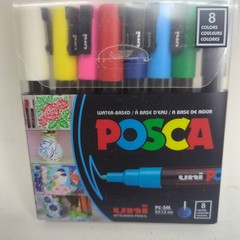 POSCA Water-Based Markers, 8 Assorted Colors, PC-3M, 0.9-1.3mm, New in Box
