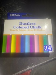 1 Box Of 24 each Bazic Dustless Chalk, White or Multi-Colors, 24CT ea. Choice!