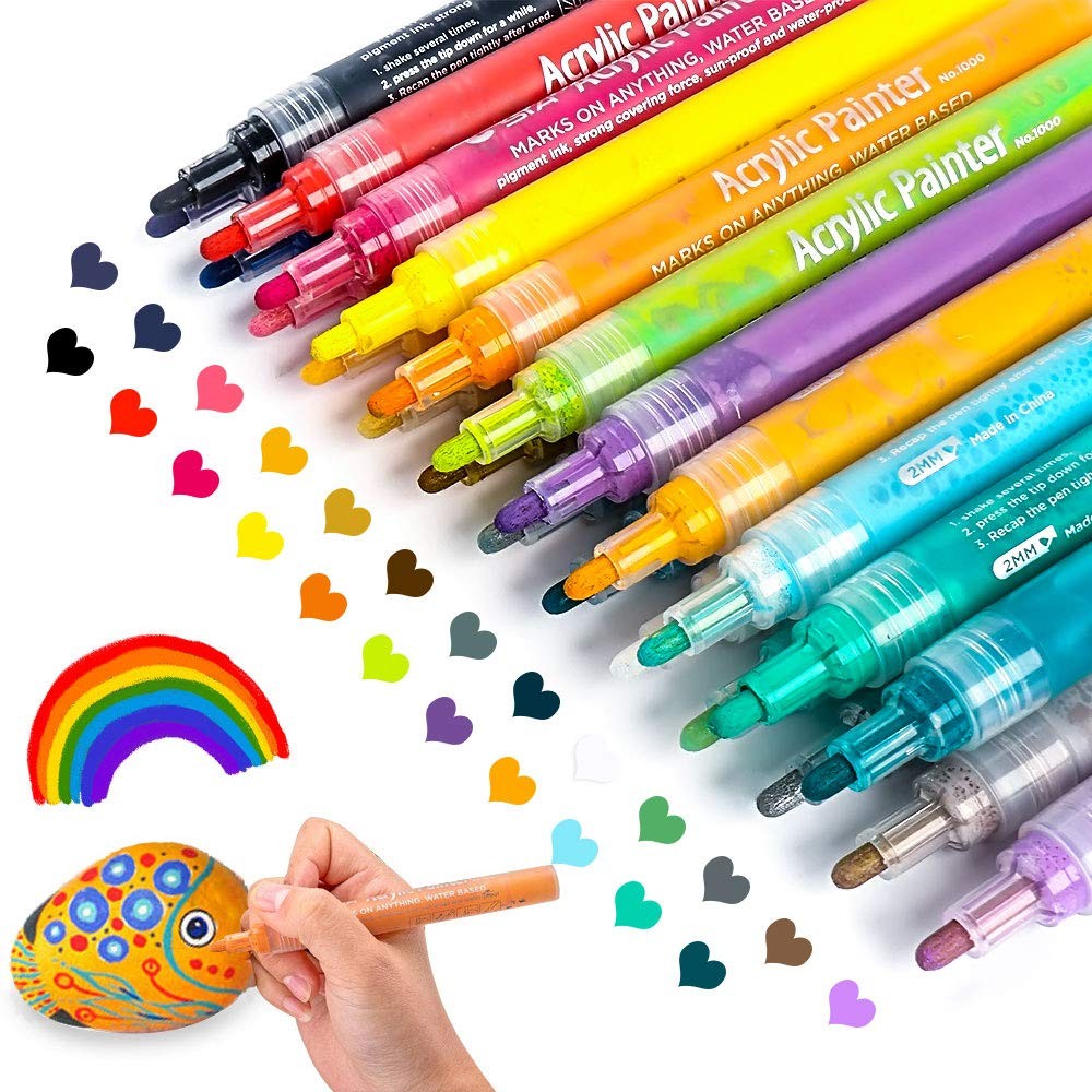 Paint Markers Pens Acrylic Pen, 24 Colors Acrylic Pens Medium Tip for Rocks, …