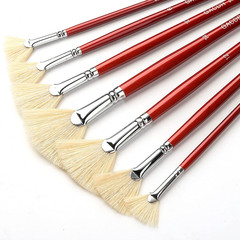 Fan Brush Set 7 Piece Hog Bristle Natural Hair Oil Acrylic Painting Wood Handle