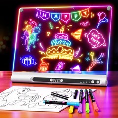 Rechargeable 16″ LED Drawing Board – 9 Color Modes, Timer, Stand, Glow Doodle Pa