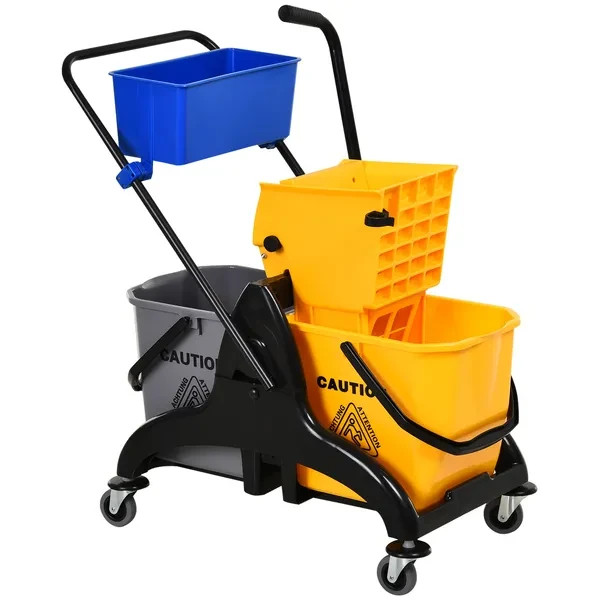 6.9 Gallon Mop Bucket Wringer Cart Easy Side Press Yellow/Black Smooth Wheels &