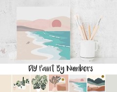 Paint By Numbers DIY Painting Kit Abstract Landscape BEACH SUNRISE 20×20 Framed