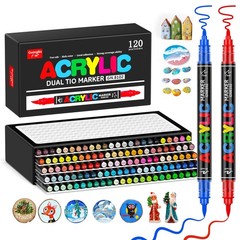 Acrylic Paint Markers 120 Colors, Dual Tip Markers No Bleed with Automatic In…