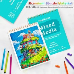 Sketch Book Mixed Media Pad – Top Spiral Bound Sketch Pad, 30 Sheets 9″ x 12″