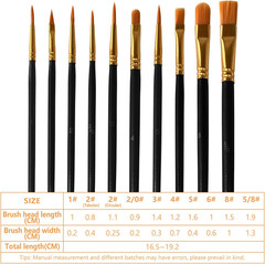 10 Pack Nylon Hair Paint Brushes Set for Acrylic, Watercolor and Oil Painting –