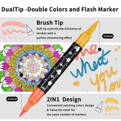 24 Colors Glitter Brush Markers,12 Pack Dual Tip Brush Glitter Marker for Doo…