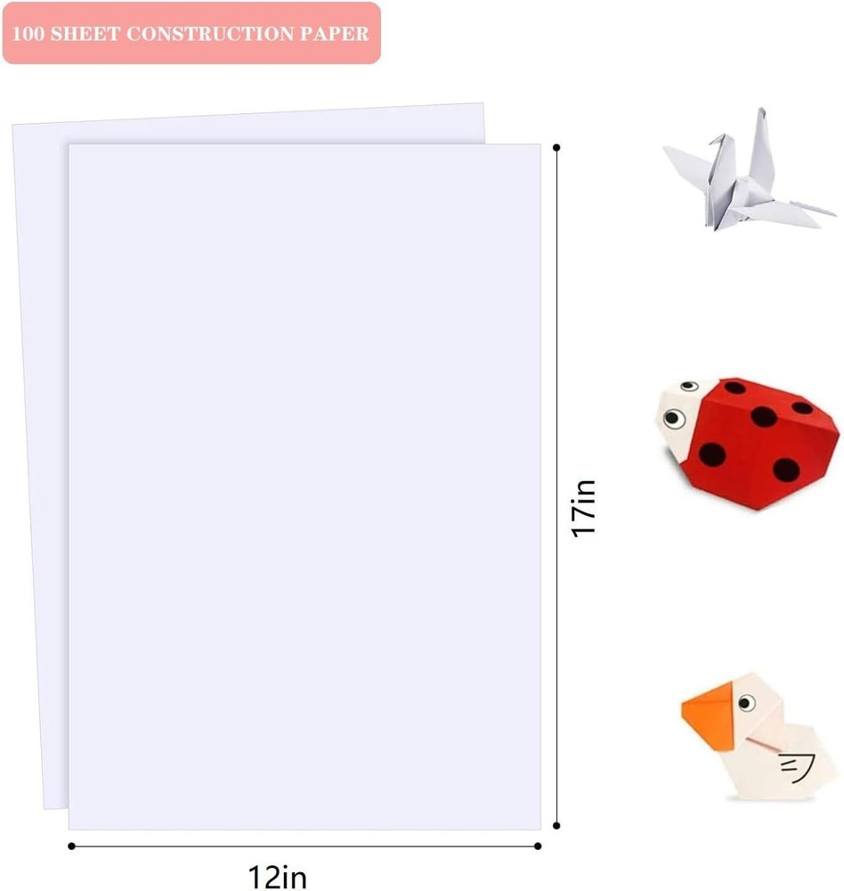100 Sheets Arts Craft Paper for Drawing 12” X 17” White Construction Paper for C