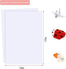 100 Sheets Arts Craft Paper for Drawing 12” X 17” White Construction Paper for C