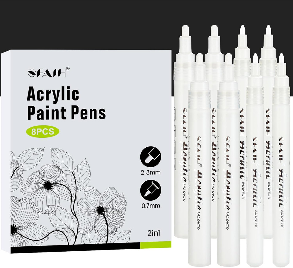 White Acrylic Paint Markers – Paint Markers Paint Pens – 8 Pack Acrylic Marker f
