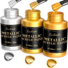 Acrylic Metallic Paint, 3 Colors 24k Gold & Bright Gold & Silver 31.75oz(900g…