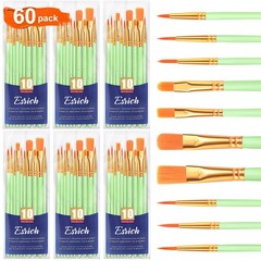 Acrylic Paint Brush Set 6 Packs 60 Pcs for Oil Watercolor Green Color