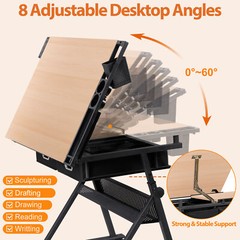 Drafting Drawing Table Tabletop Adjustable Height with Charge Outlet Natural