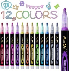 12 Colors Glitter Metallic Markers Set for Kids and Adults