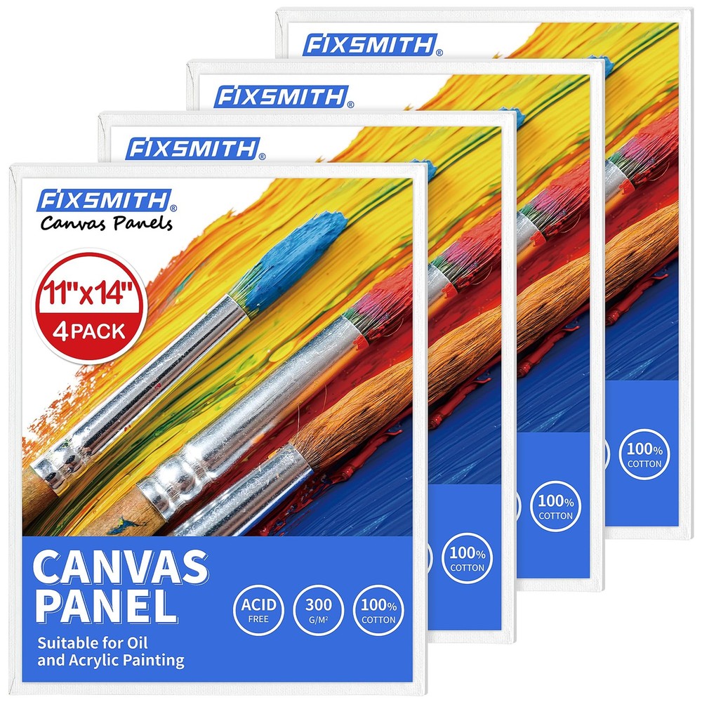 FIXSMITH Canvas Boards for Painting 11×14 Inch, Super Value 4 Pack Paint Canvase
