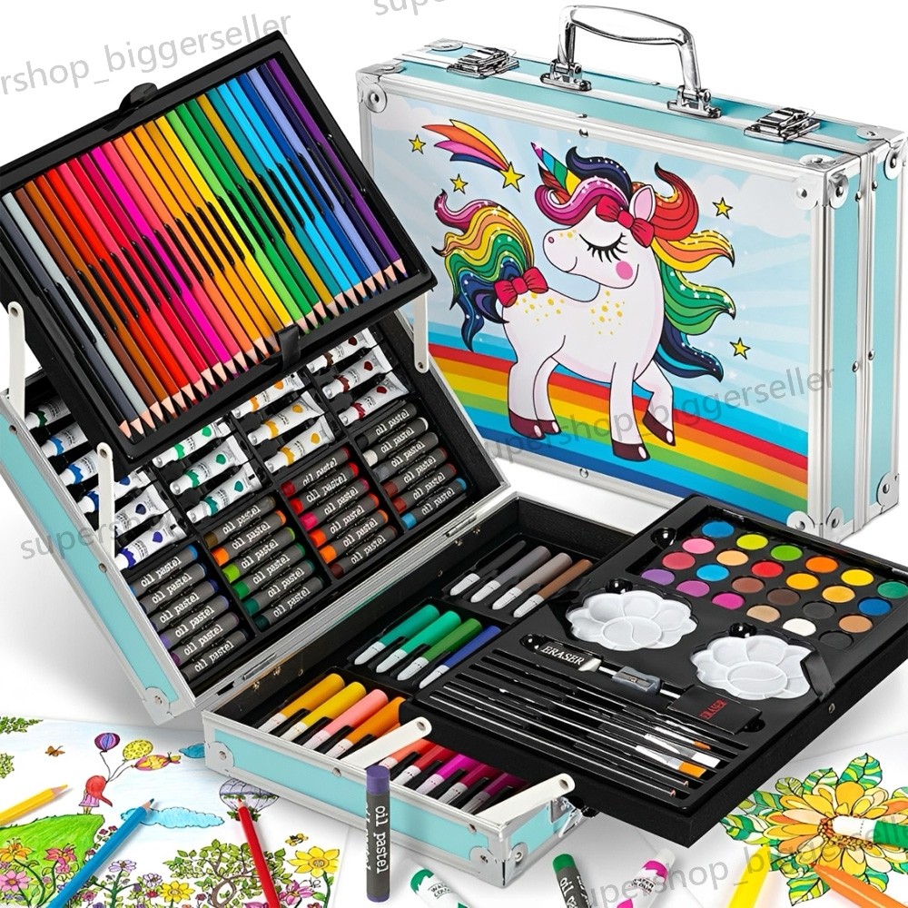 145PCS Blue Art Drawing Set Kit For Kids Children Teens Supplies Paint Pencil