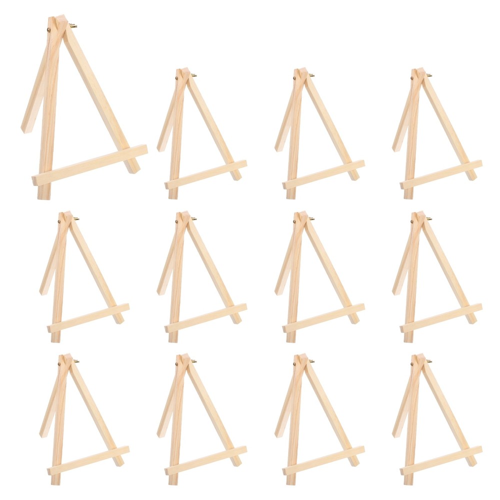 12 Pcs 9.6 Inches Wood Tabletop Easel for Painting, Triangle Tripod, Natural