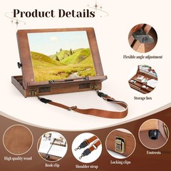 A3 Tabletop Easel for Painting, Adjustable Wooden Art Easel with Page Clips &…
