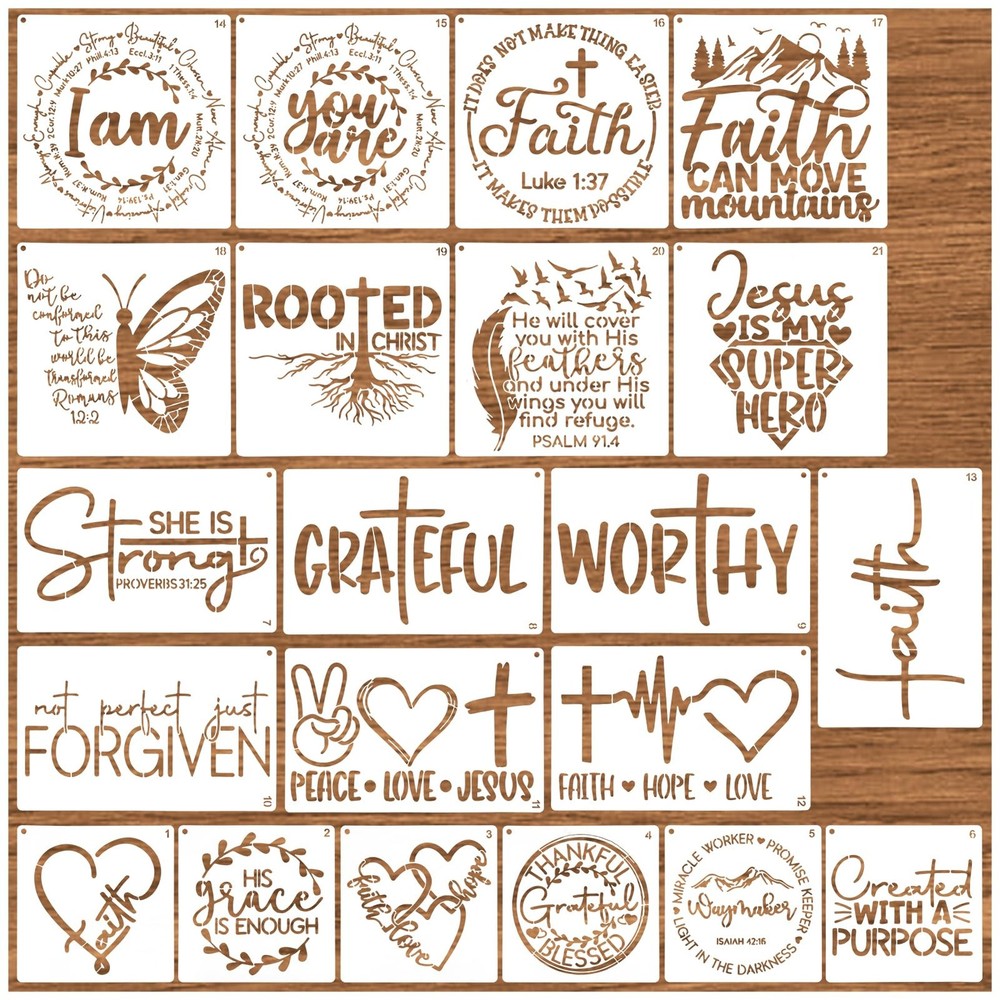 Travone 21Pcs 6×10 inches, 8×8 6×6 A-21pcs christian stencils