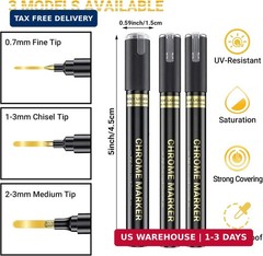 3Pcs Gold Liquid Mirror Chrome Markers, Permanent Reflective Metallic Gold Paint