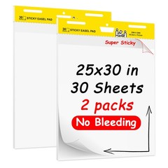 Super Sticky Easel Pad,25 in x 30 in Self Stick Flip Chart Paper,30 Sheets/Pa…