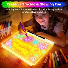 Rechargeable 16″ LED Drawing Board – 9 Color Modes, Timer, Stand, Glow Doodle Pa