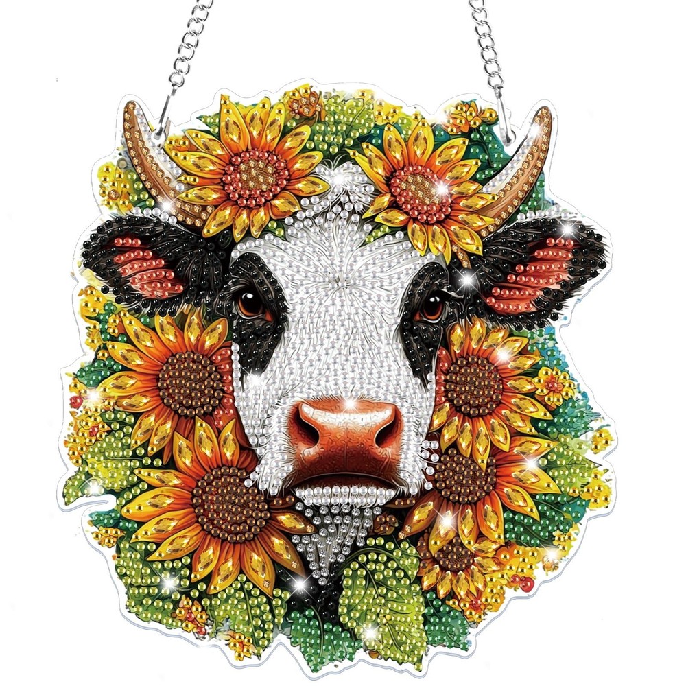 Bowetile Hanging Diamond Art Cow Kits for Adults, 5D Special Shape small,