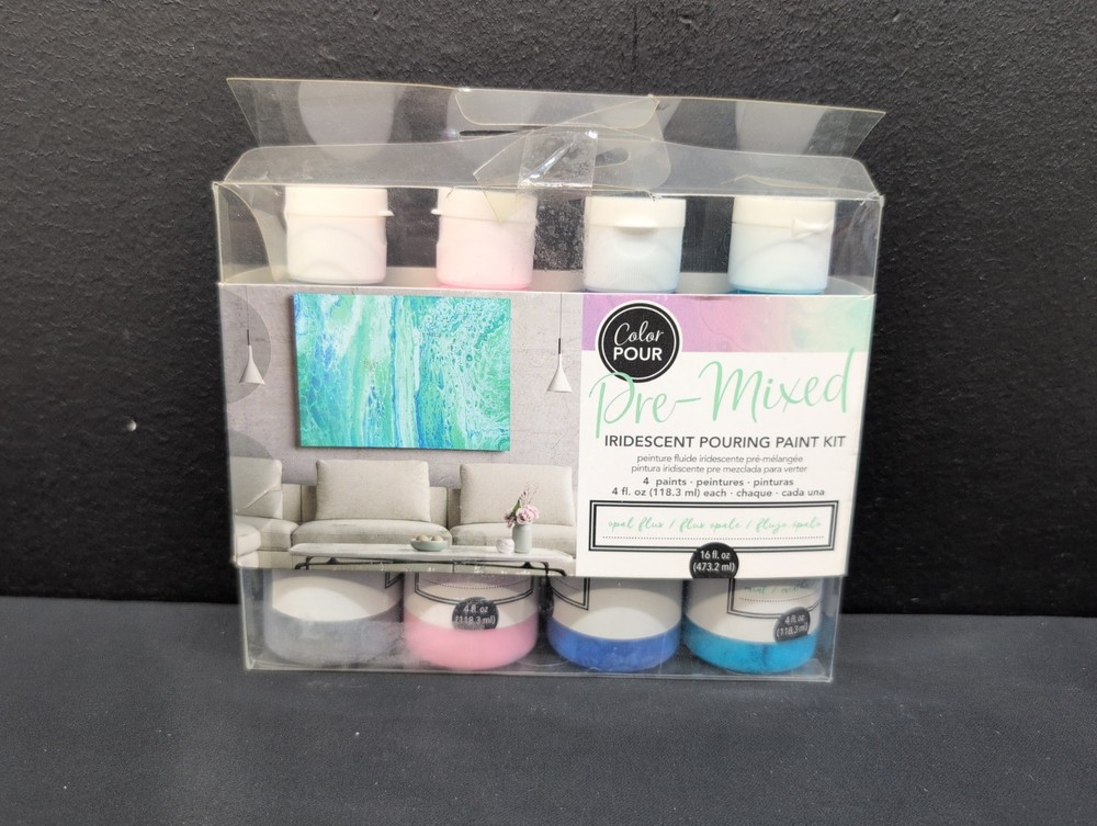 American Crafts Color Pour Pre Mixed Iridescent Paint Kit 4 Pcs Opal Flux