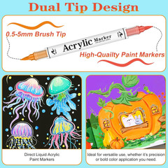 120 Colors Acrylic Paint Markers,60 Pack Automatic Controlsoft Brush Acrylic Ma