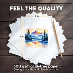64 Sheets Watercolor Paper Pad – 5″x7″ – Water 5″ x 7″, 64 Sheets, white