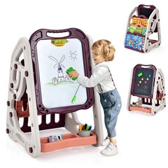 Costzon 3-in-1 Kids Art Easel Double-Sided Tabletop Easel w/Art Accessories Red