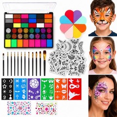 Non-Toxic Washable Face Painting Kit, 42 Colors, Brushes, Sponges & Stencils for
