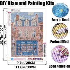 Pink Bookstore 5D Diamond Art Kits for Adults, Diamond Painting Sets for Adults