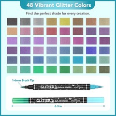 48 Colors Glitter Brush Markers, 24 Pcs Dual Tip Marker, Metallic Sparkle Mar…